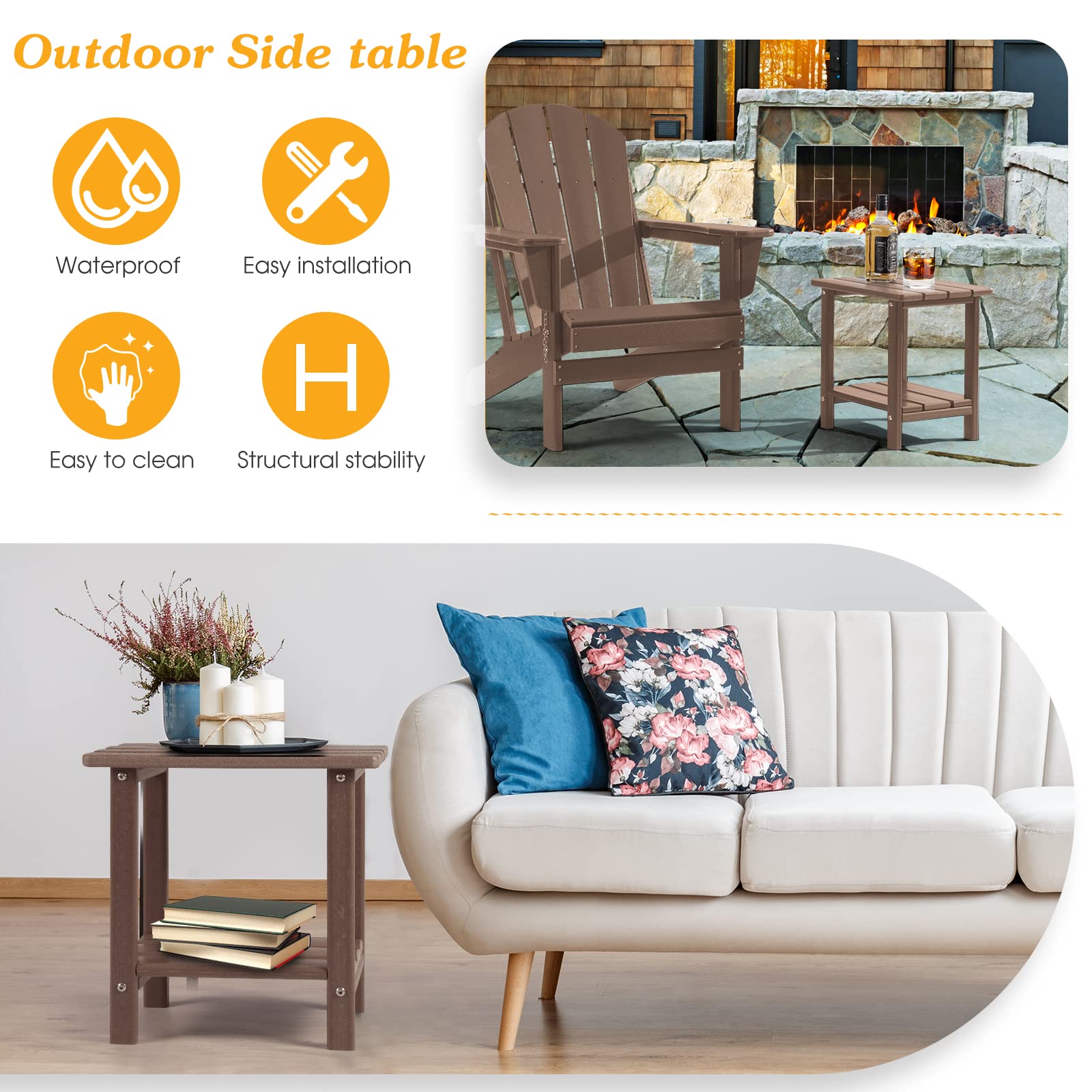 Apolimi Adirondack side table beside lounge chair for convenient beverage placement.