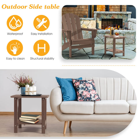 Apolimi Adirondack side table beside lounge chair for convenient beverage placement.