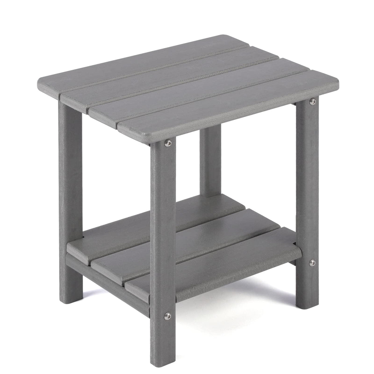 Apolimi Adirondack side table with two-tier racks for organized outdoor essentials.