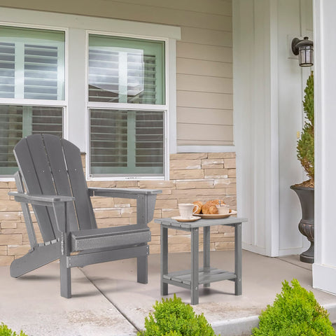 Apolimi outdoor side table with wood-like finish provides durable weather resistance.