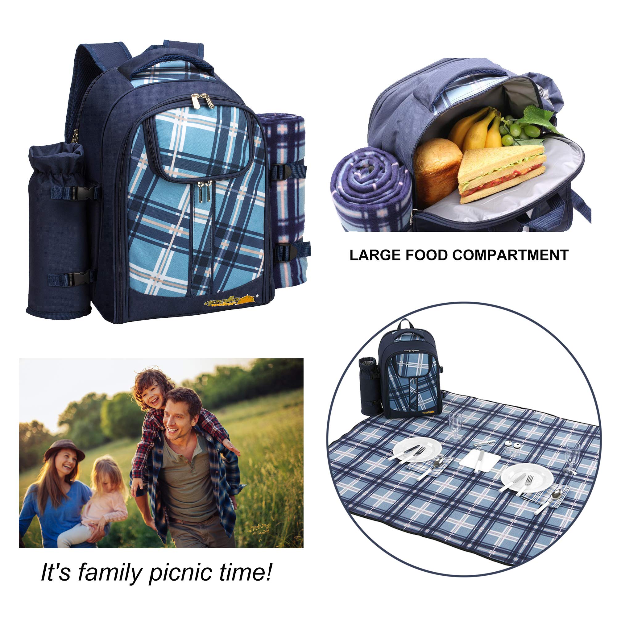 Large 45x53 inch picnic blanket provides a comfortable dining area.