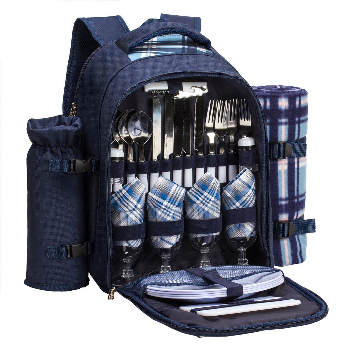 Apollo Walker picnic backpack in blue with all-in-one setup for easy outdoor outings.