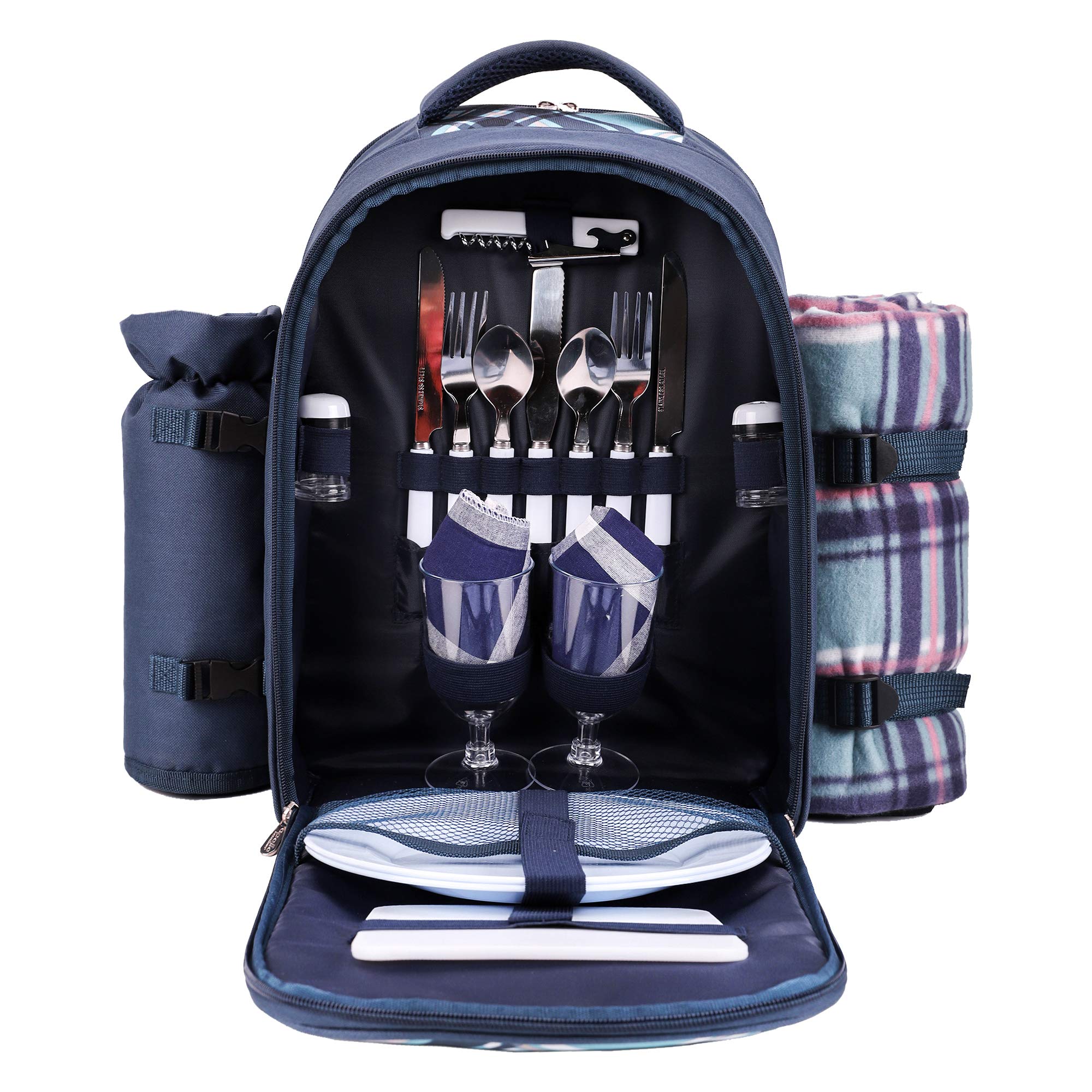 Apollo Walker picnic backpack blue with cooler compartment keeps foods fresh