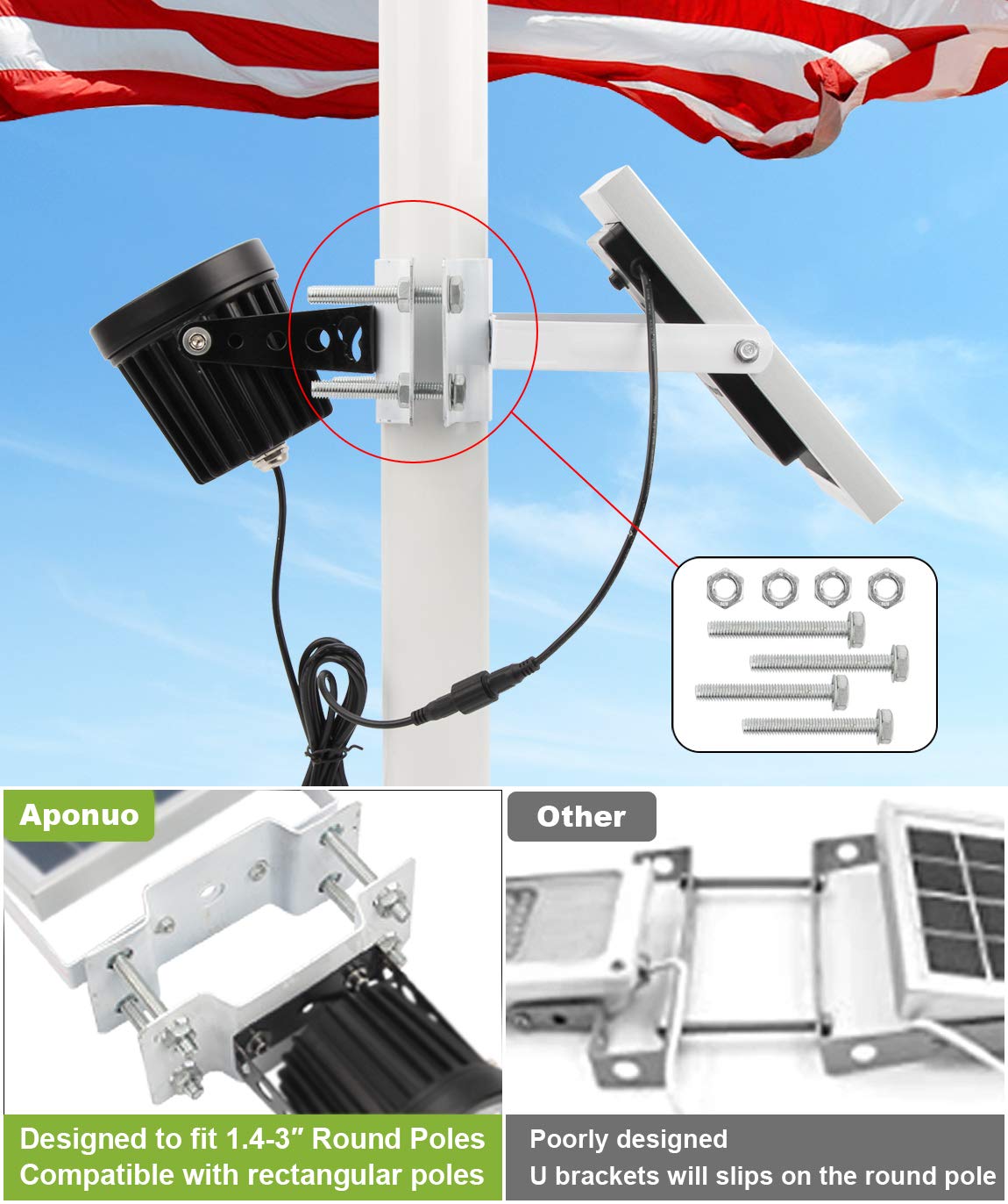 APONUO flag light offers two brightness levels for flexible daily flag illumination