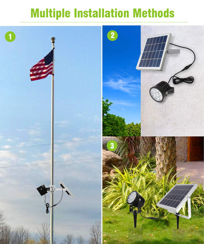 APONUO Solar Flag Light operates from dusk to dawn for energy-efficient use
