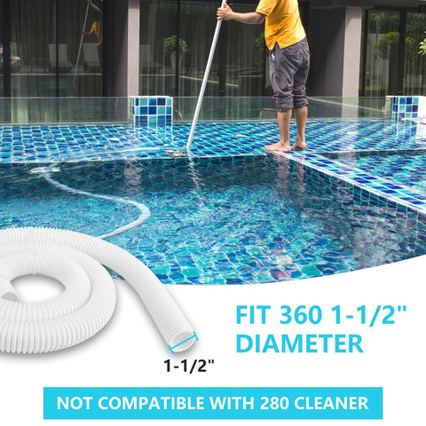Durable white hose helps maintain cleaner reach and movement around steps.