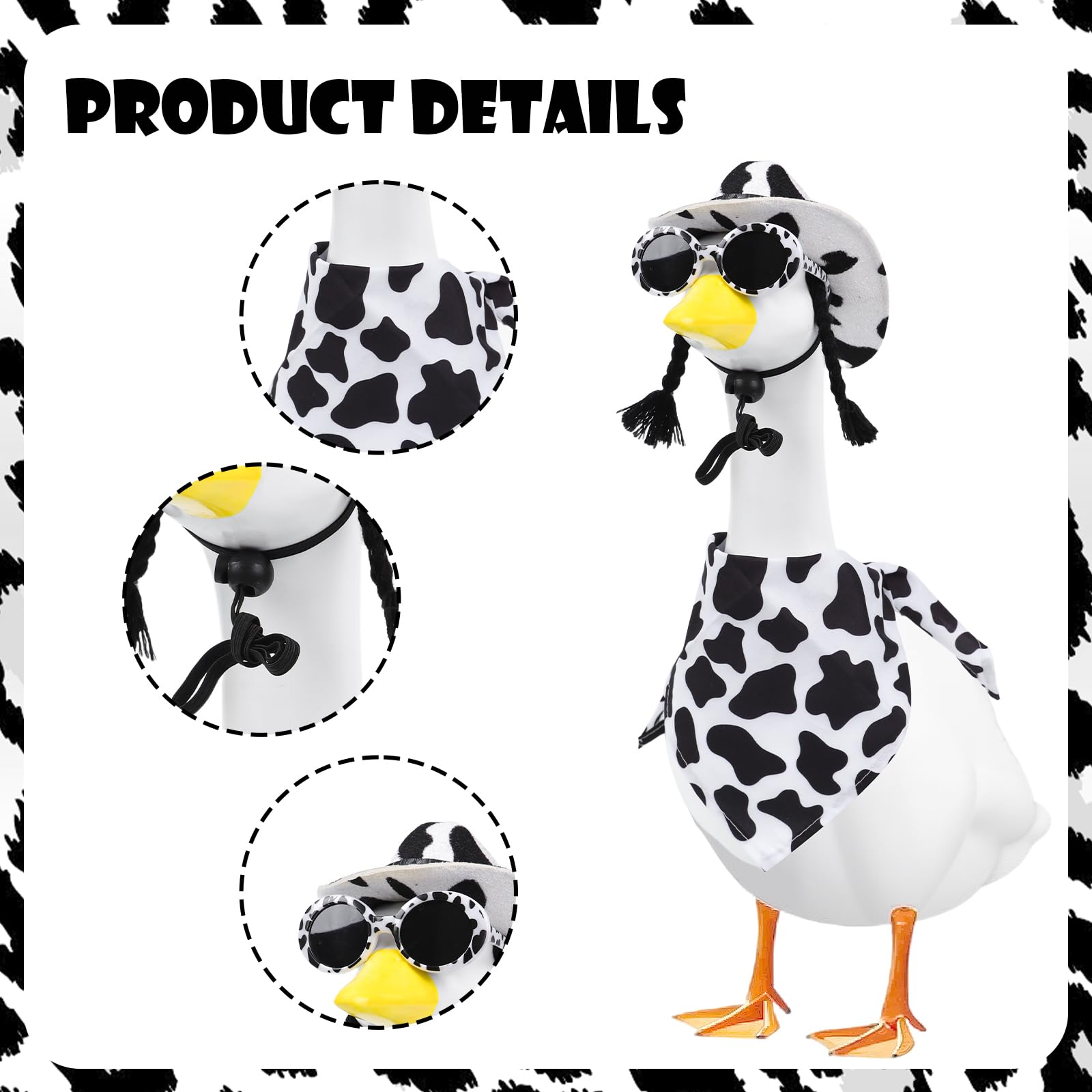 Aposwow cow bandana for geese creates rustic yard decor.