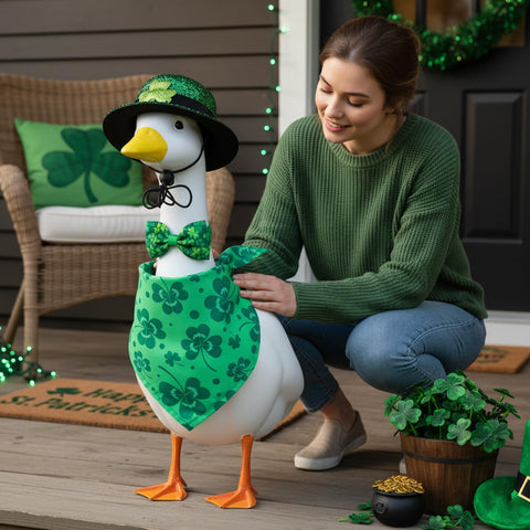 Aposwow porch goose with gold accents highlights festive details