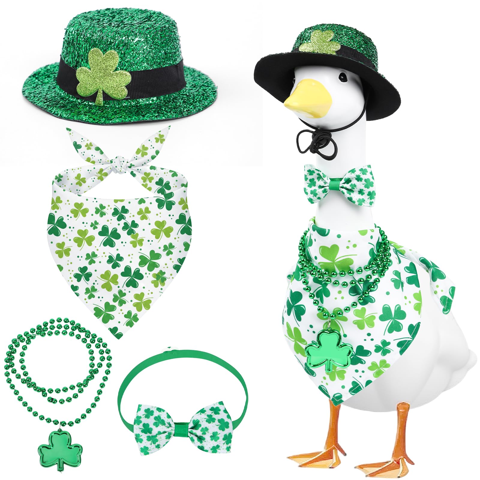 Aposwow porch goose wearing St. Patrick's hat enhances outdoor decor