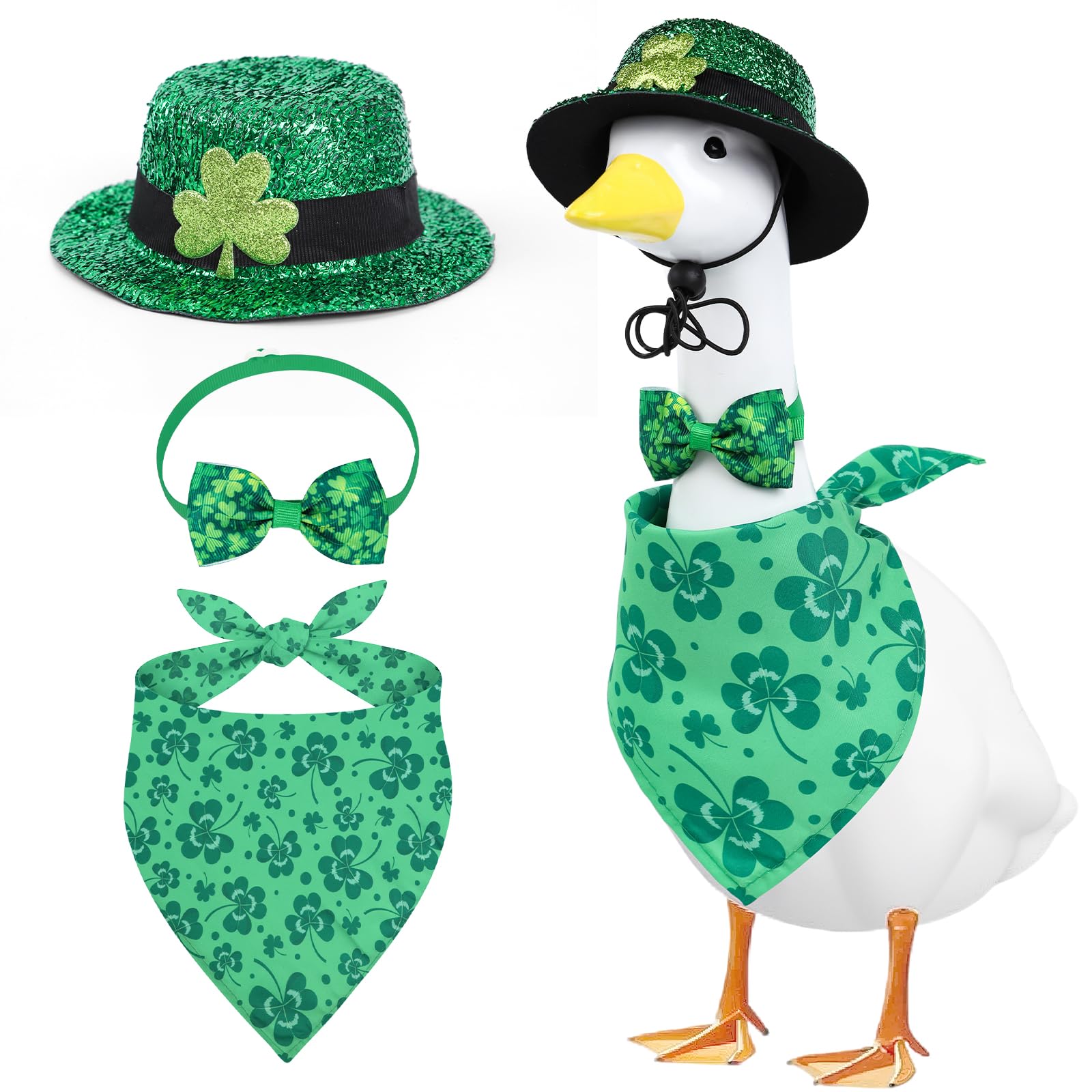 Aposwow porch goose wearing St Patrick's hat for festive outdoor decor
