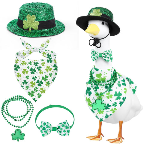 Aposwow porch goose wearing St. Patrick's hat enhances outdoor decor