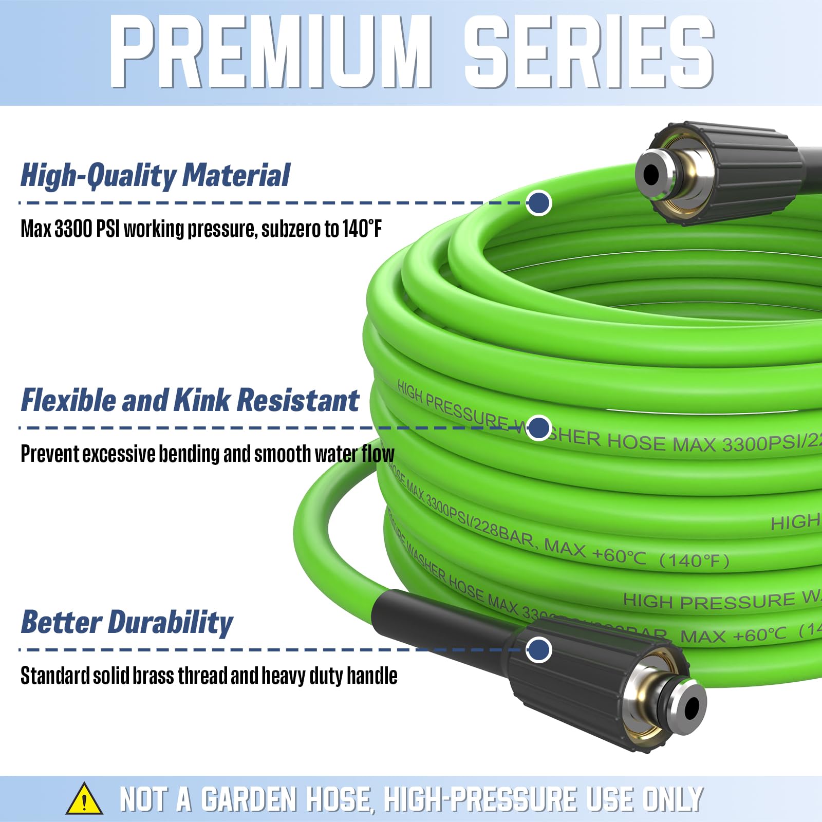 APOWER hose with M22-14mm brass fittings for secure connections.