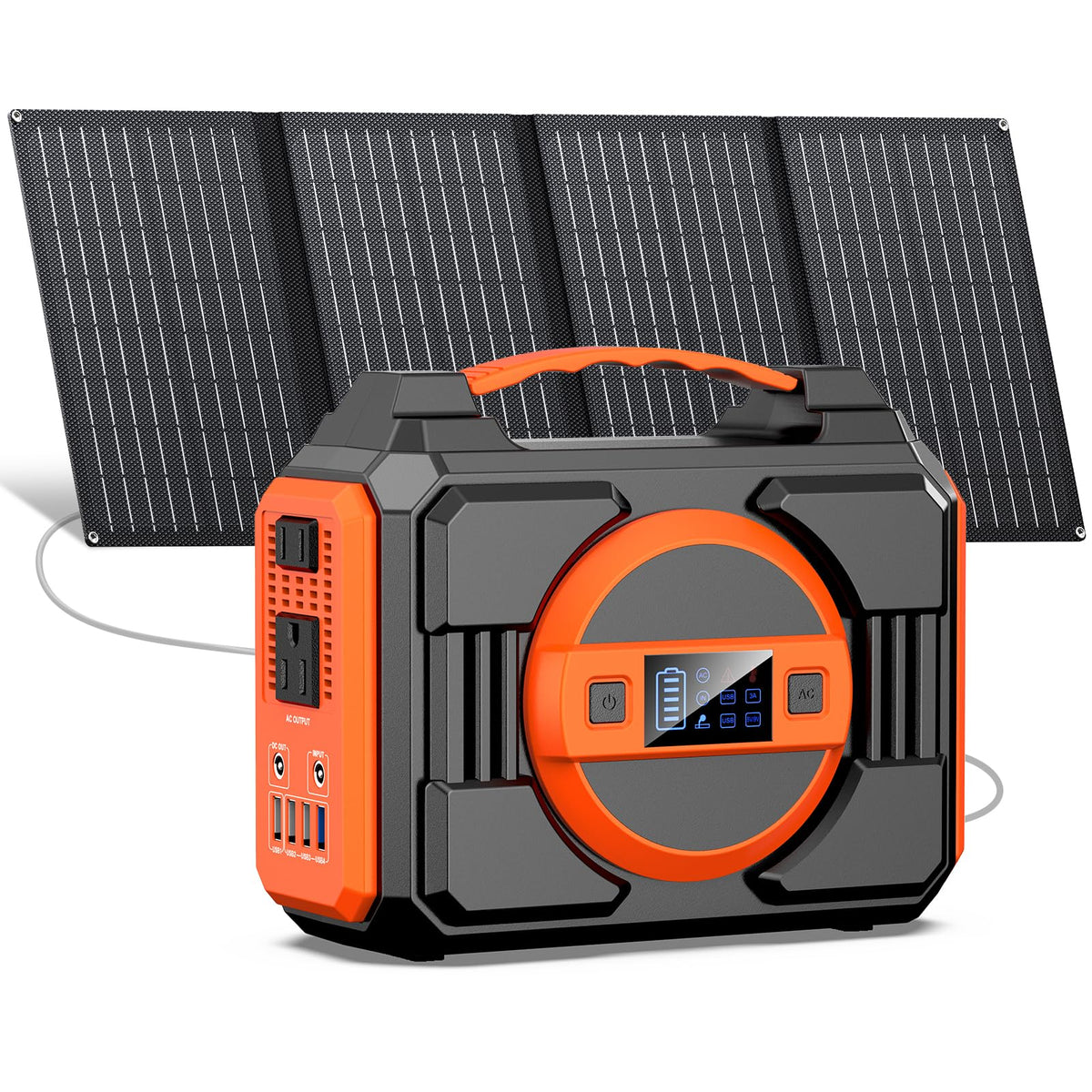 Apowking HP200L solar generator with panel setup for easy outdoor charging