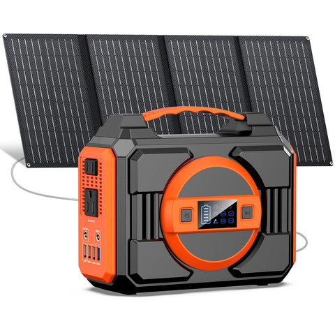 Apowking HP200L solar generator with panel setup for easy outdoor charging