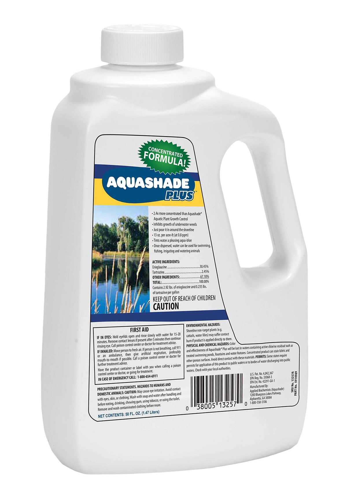 APPLIED BIOCHEMISTS Aquashade Plus bottle front, ultra-concentrated blue colorant for algae suppression