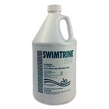 Applied Biochemists Swimtrine Plus bottle for pool algae control and deposit prevention.