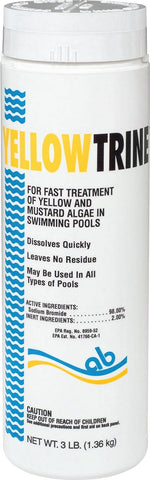 Applied Biochemists Yellowtrine granular-algaecide container label for easy pool treatment