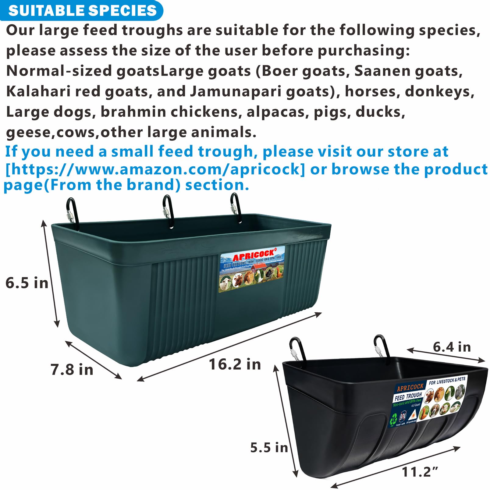 APRICOCK goat feeder clips hanging for convenient elevated feeding.