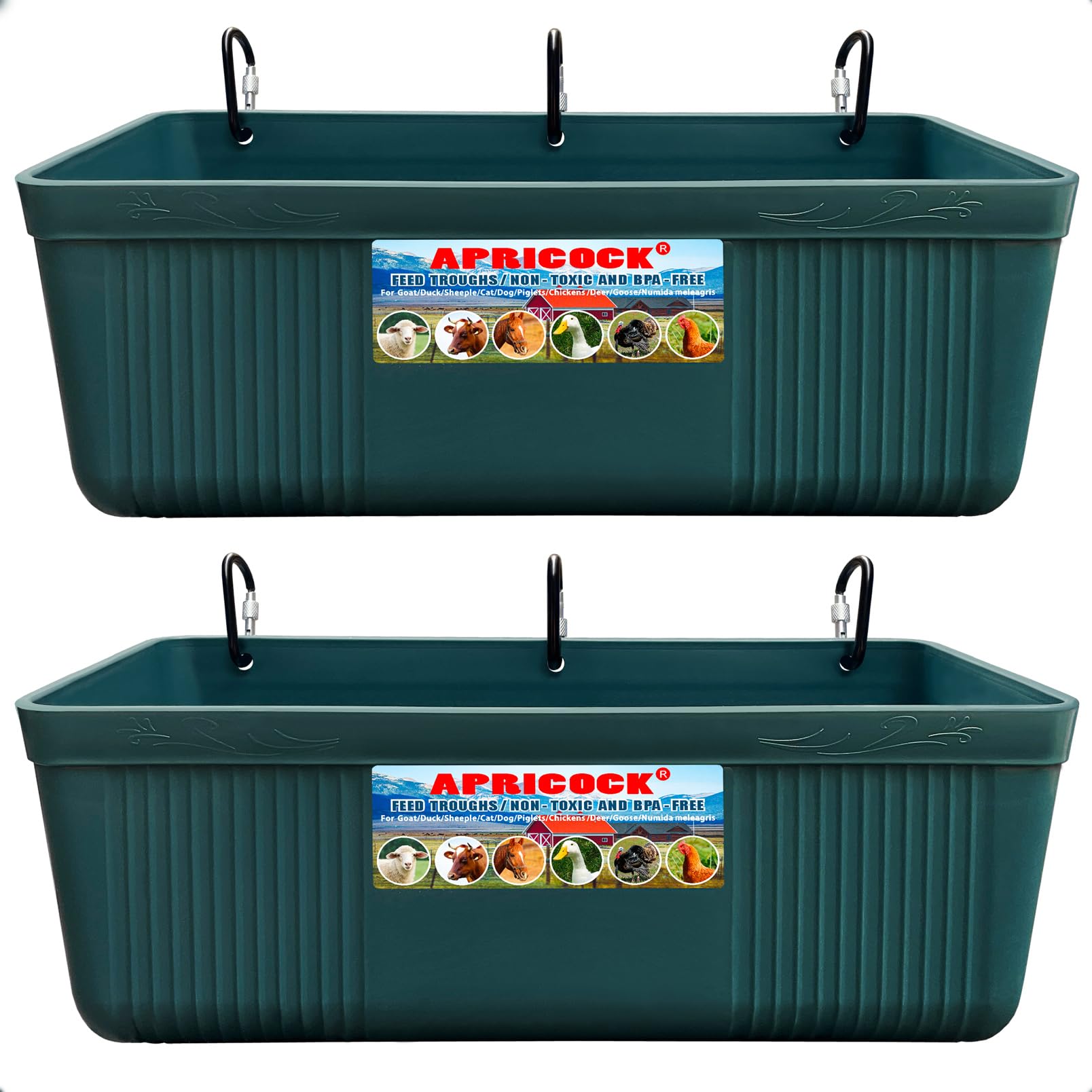 APRICOCK large feed trough assembly for efficient livestock feeding.