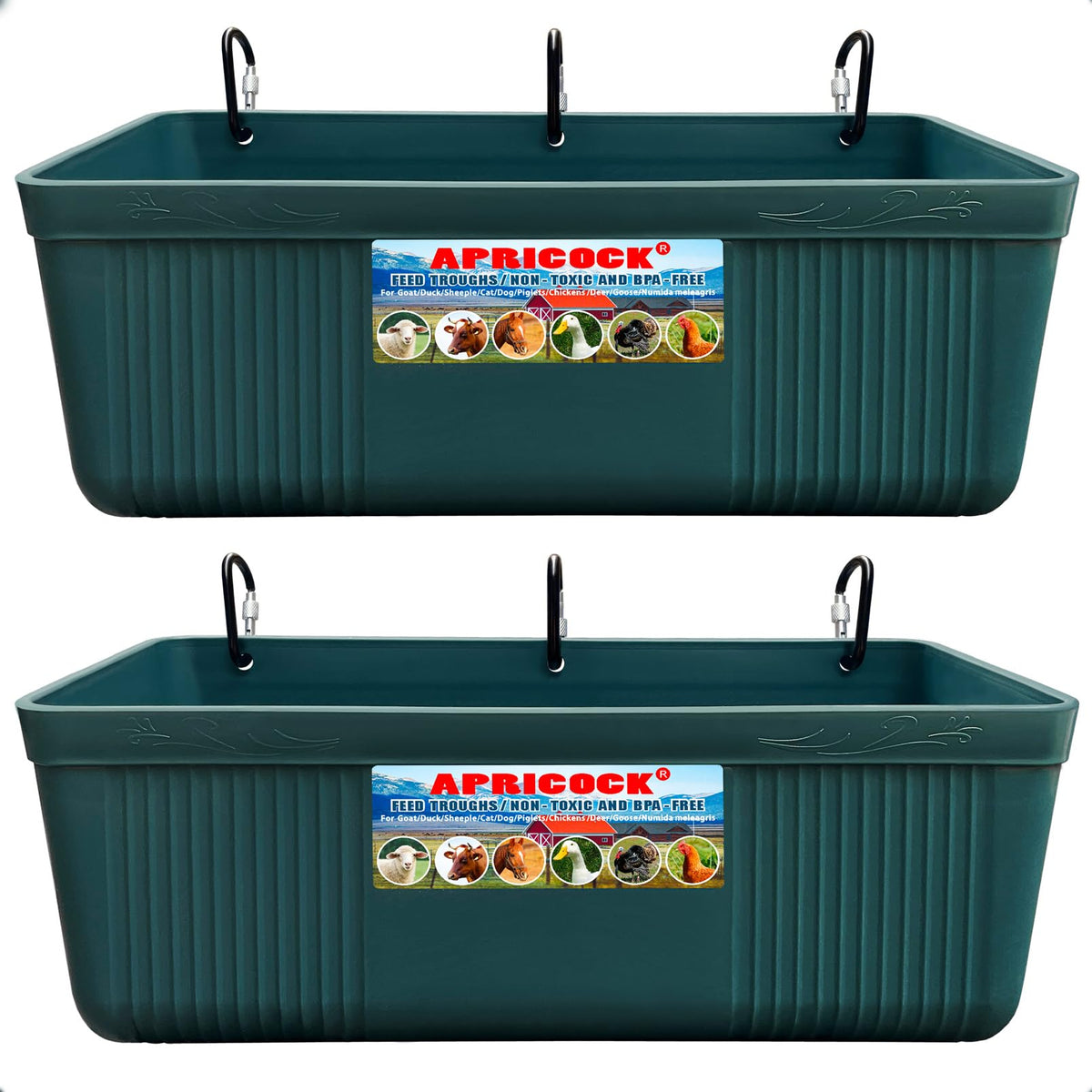 APRICOCK large feed trough assembly for efficient livestock feeding.