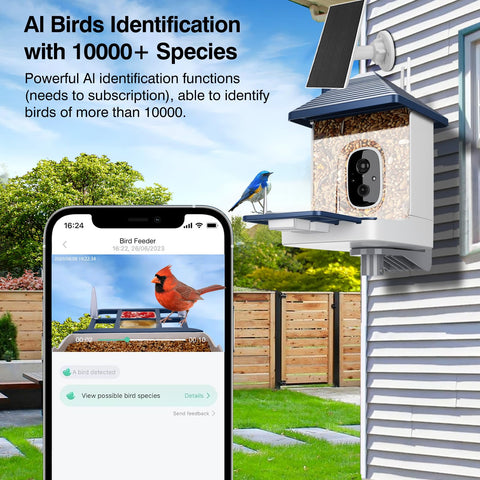 Aprilmin AI species ID interface helps identify birds with optional subscription.