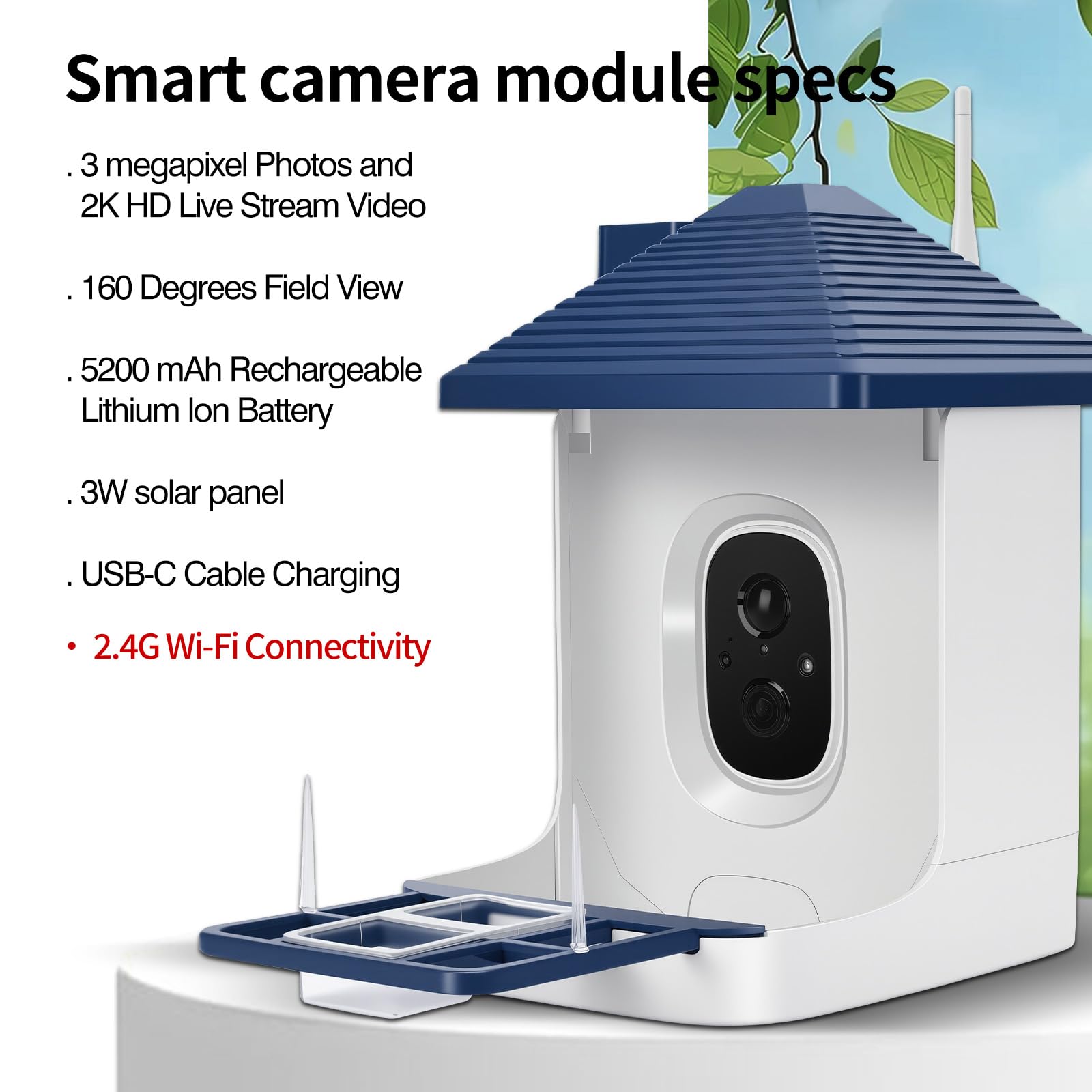 Aprilmin camera 2K HD live view highlights visiting birds in stunning detail.