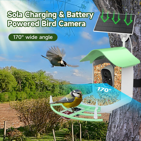 Aprilmin Smart Bird Feeder camera close-up—2K lens for detailed bird footage.
