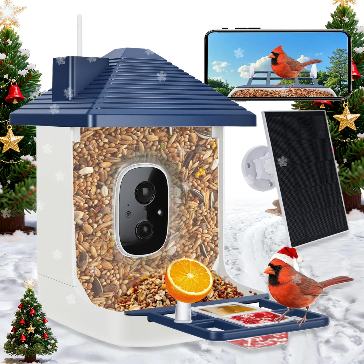 Aprilmin smart bird feeder front view for clear bird watching and easy setup.