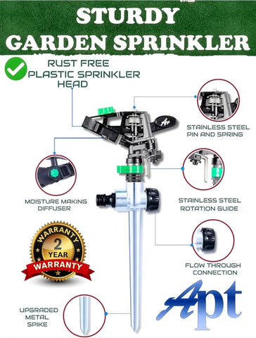 APT Pulsating Sprinkler rotation-mechanism provides smooth pulsating coverage