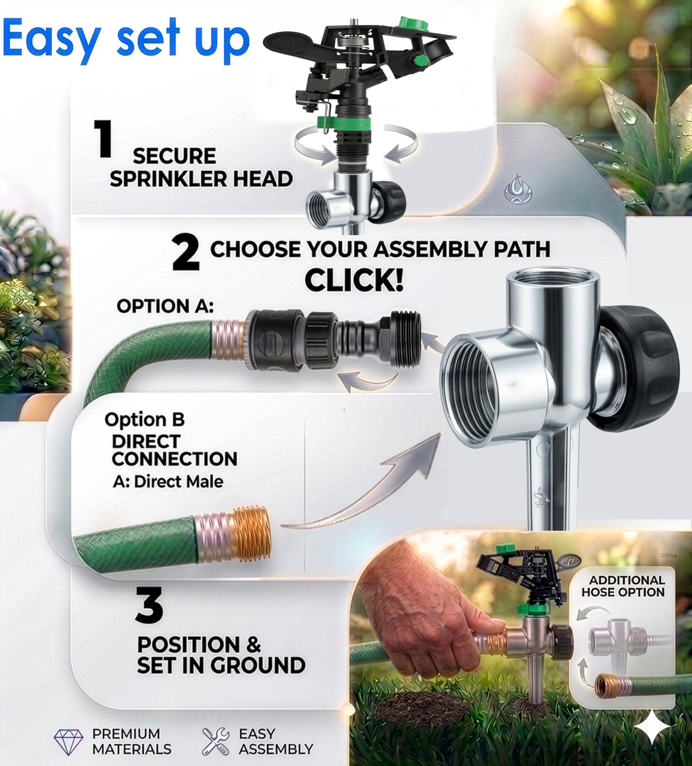 APT Pulsating Sprinkler stainless-pin center ensures reliable rotation