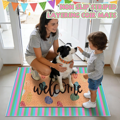 APUDWN Easter decor layering mat creates balanced doorway visuals.