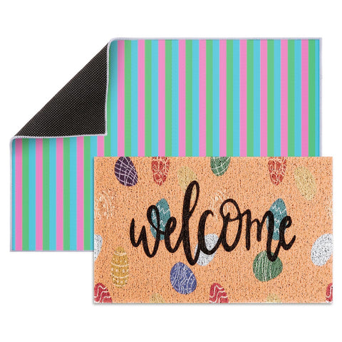 APUDWN Easter doormat with colorful eggs welcomes guests at the entry.