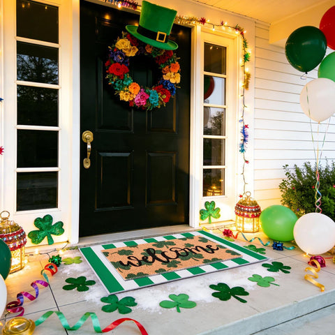 APUDWN layered entry mat with stripe rug adds fresh green accents to your front porch.