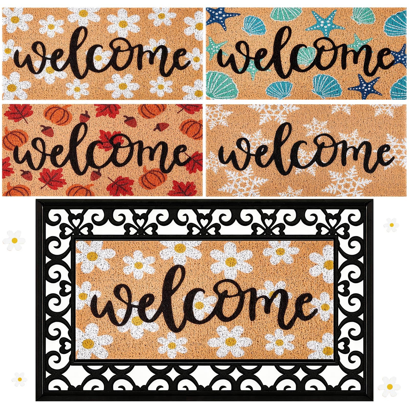APUDWN spring doormat insert with daisy motif for a welcoming entry