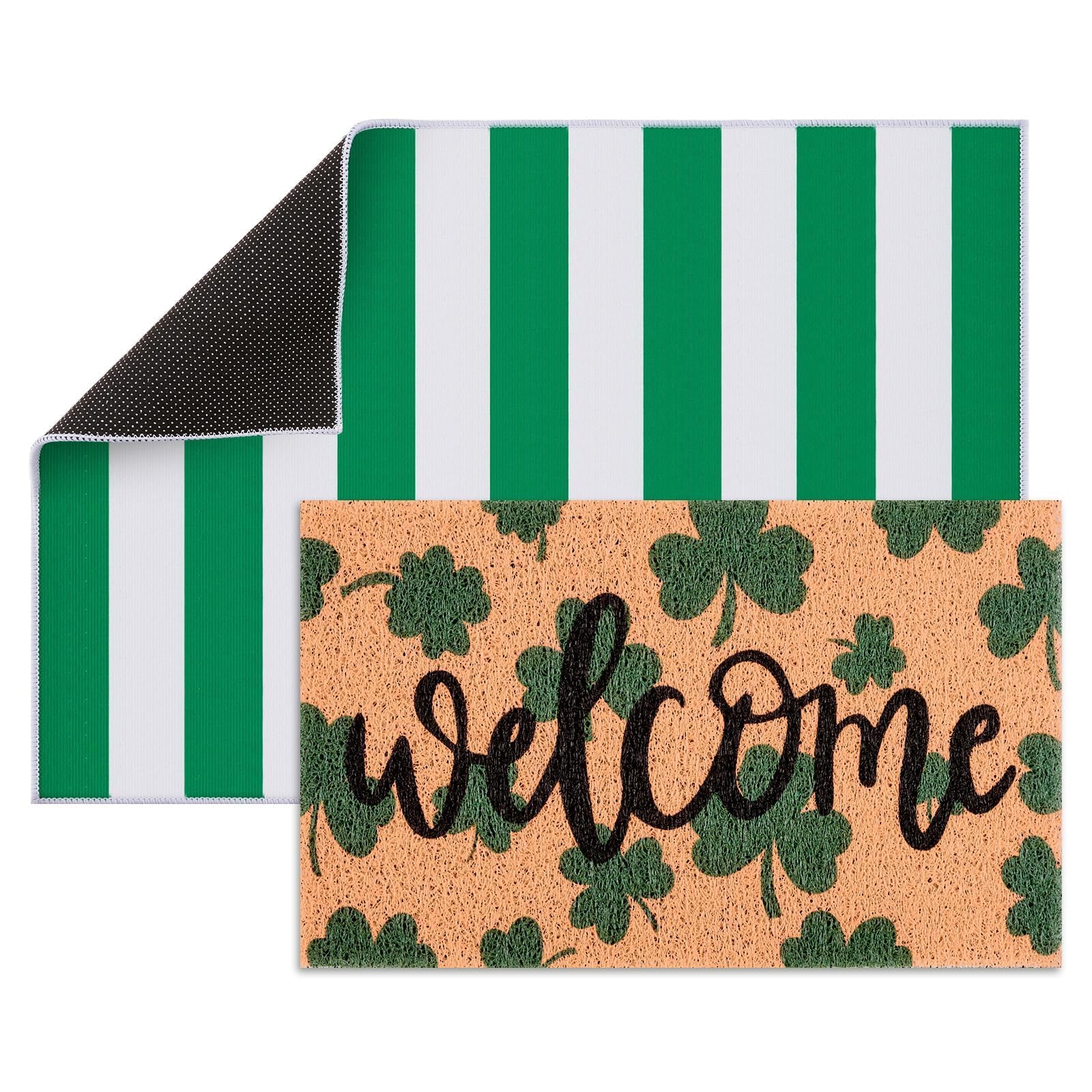 APUDWN st. Patrick's Day doormat with shamrock pattern welcomes guests at the door.