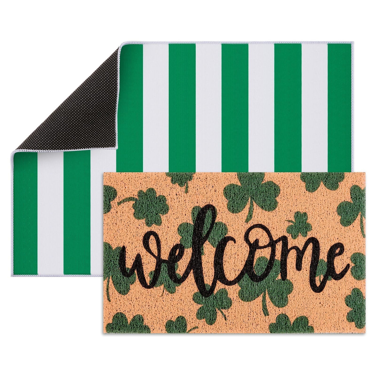 APUDWN st. Patrick's Day doormat with shamrock pattern welcomes guests at the door.