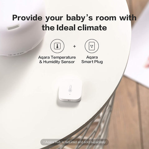 Room with Aqara hub shows alerts and environmental automation in action.