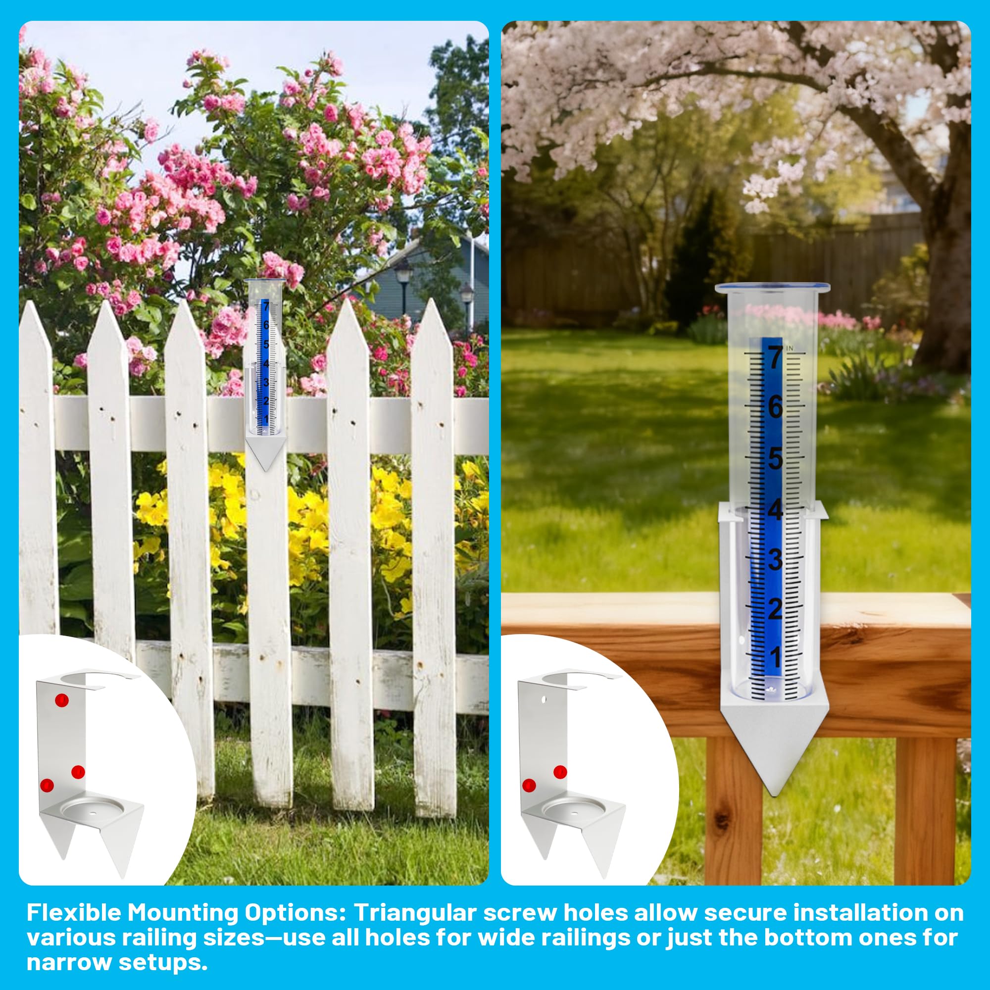 AQKILO 4-way mounting option for fence, rail, post, or planter.