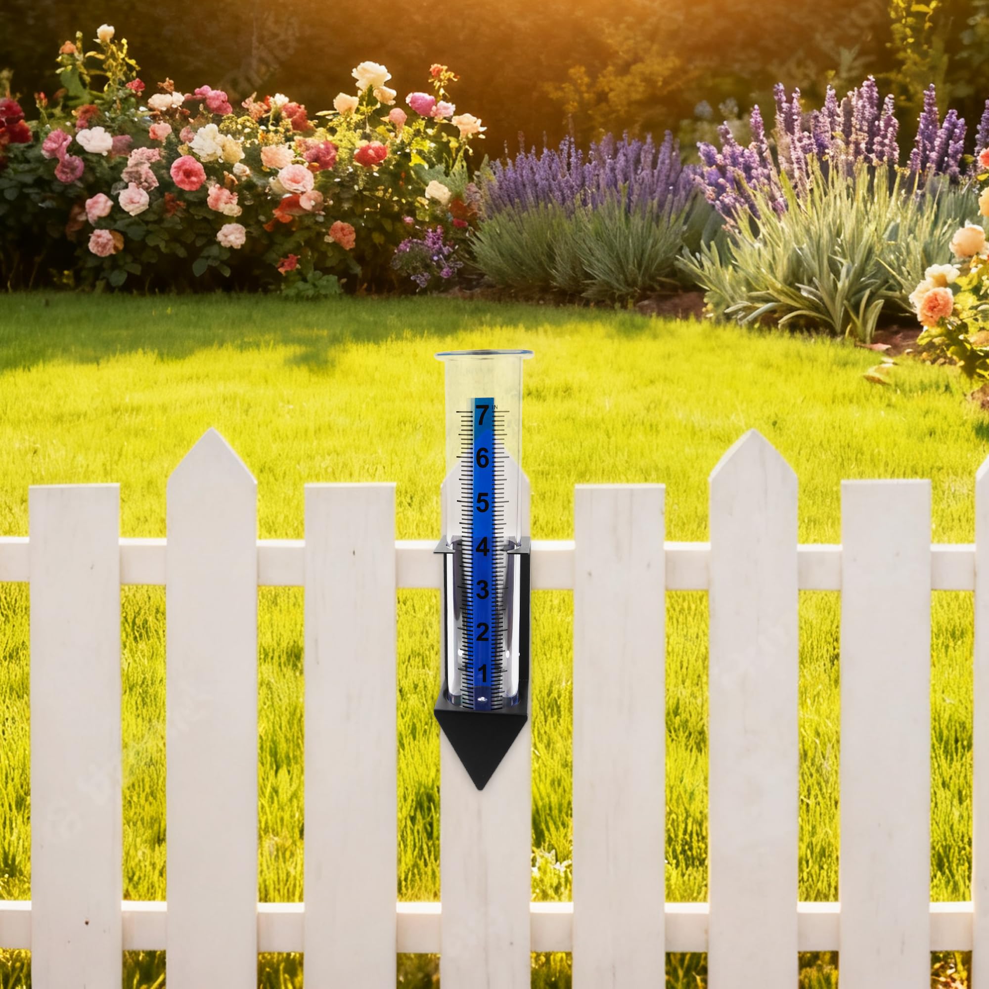 AQKILO rain gauge mounted on a planter for easy watering decisions