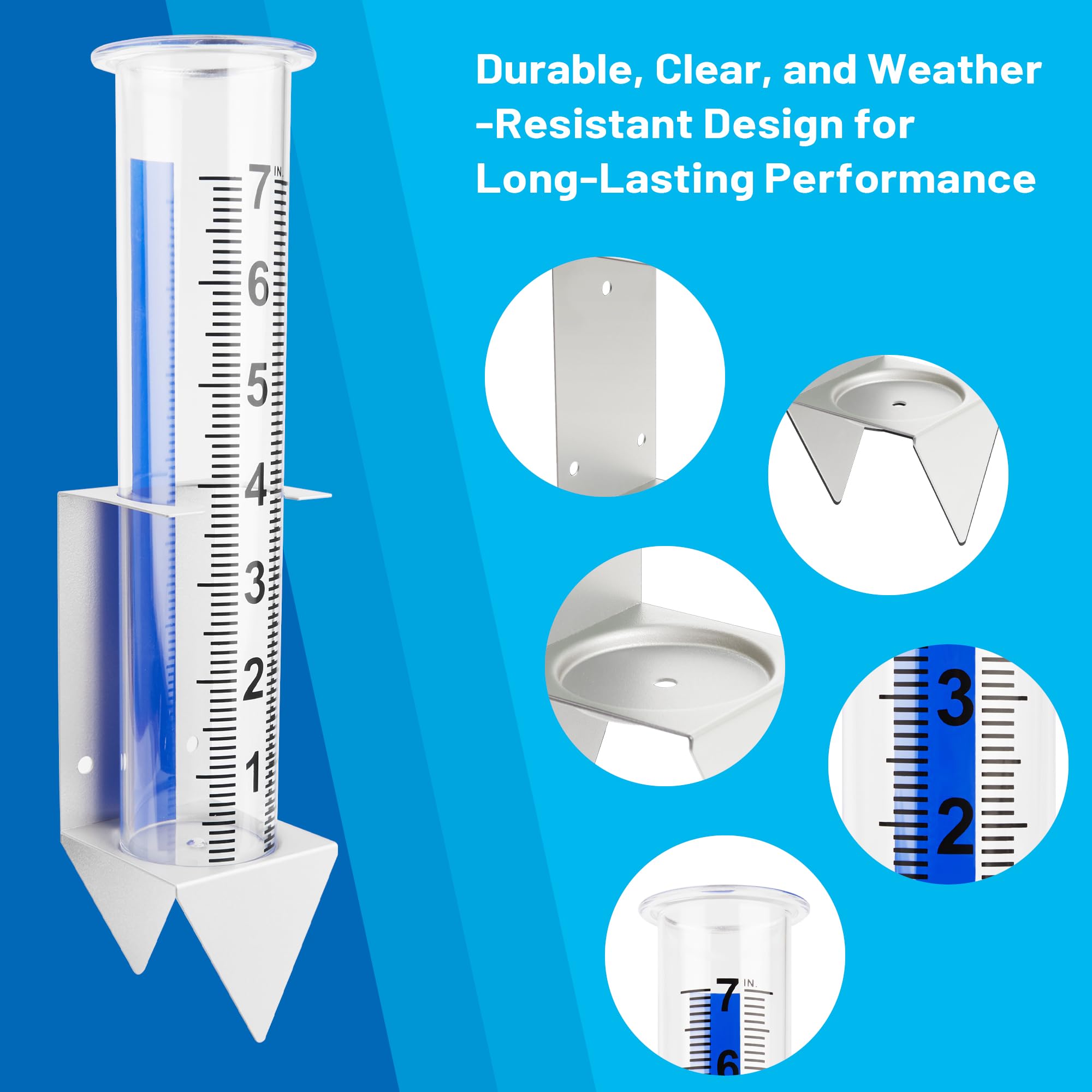AQKILO removable tube with inch scale for quick rainfall readings.