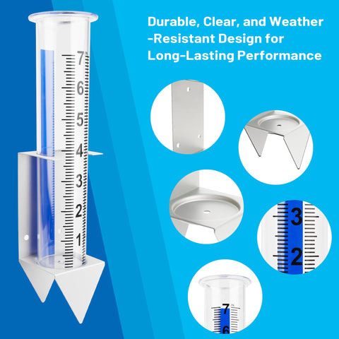 AQKILO removable tube with inch scale for quick rainfall readings.
