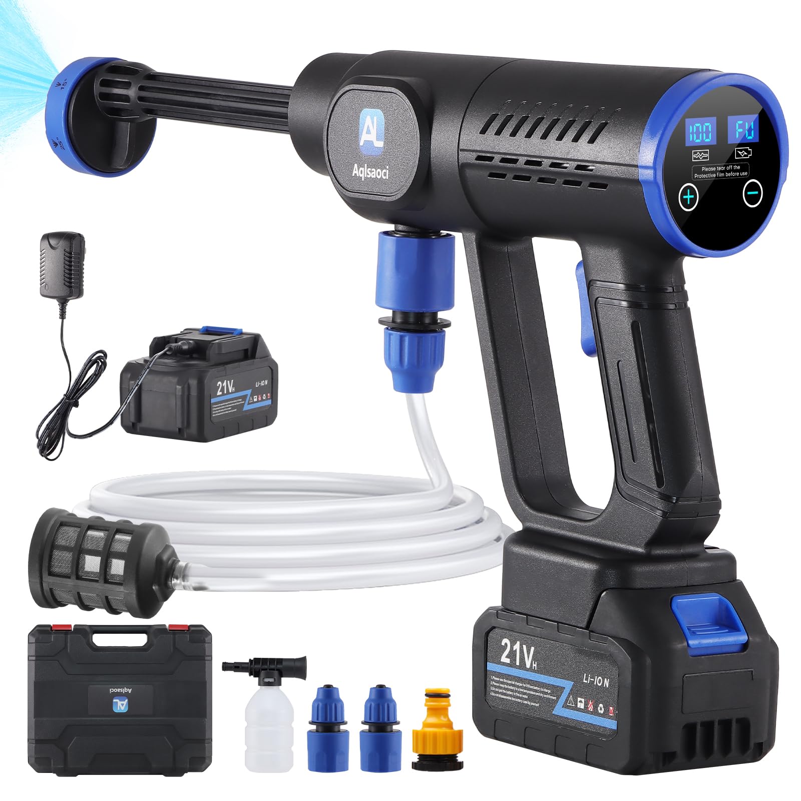 Aqlsaoci cordless pressure washer setup demonstrates portable cleaning on the go.