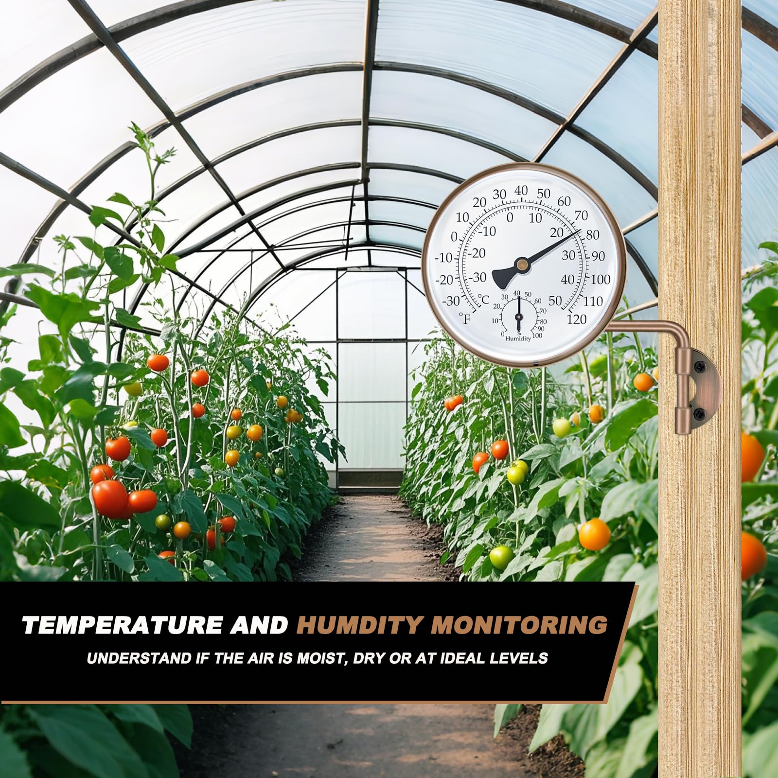 Aqqwxyq brass thermometer for garage offers durable, battery-free temperature tracking.