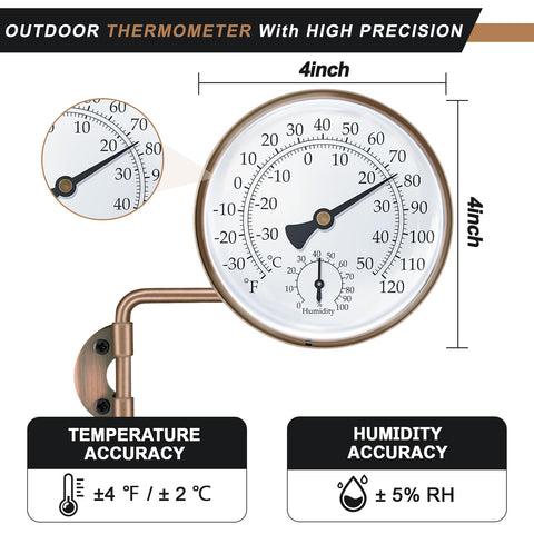 Aqqwxyq brass outdoor thermometer wall-mount ready for patio installation.