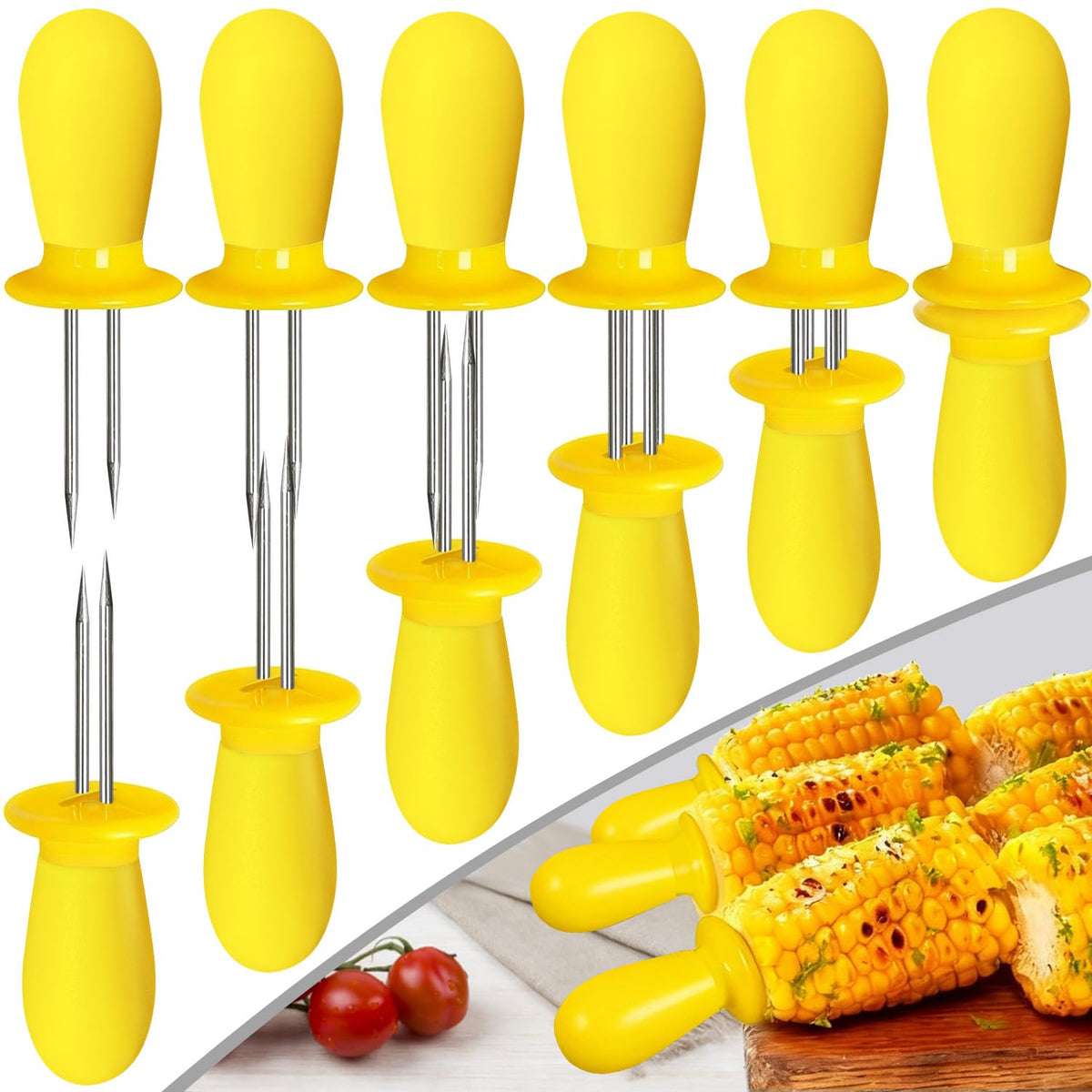 AQRINGO yellow corn holders set protects fingers while enjoying hot corn on the cob