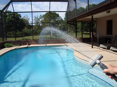 Aqua Comb spreads pleats to remove trapped debris from a spa filter.