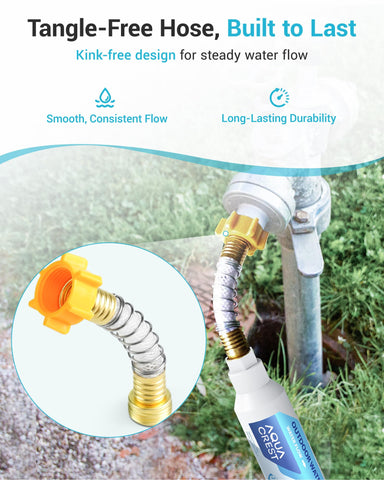 AQUA CREST inline water filter during outdoor yard cleaning helps reduce mineral spots.