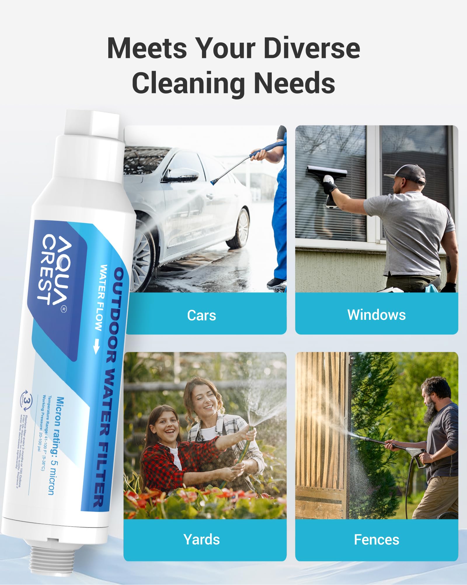 AQUA CREST outdoor cleaning use case for garden tools.