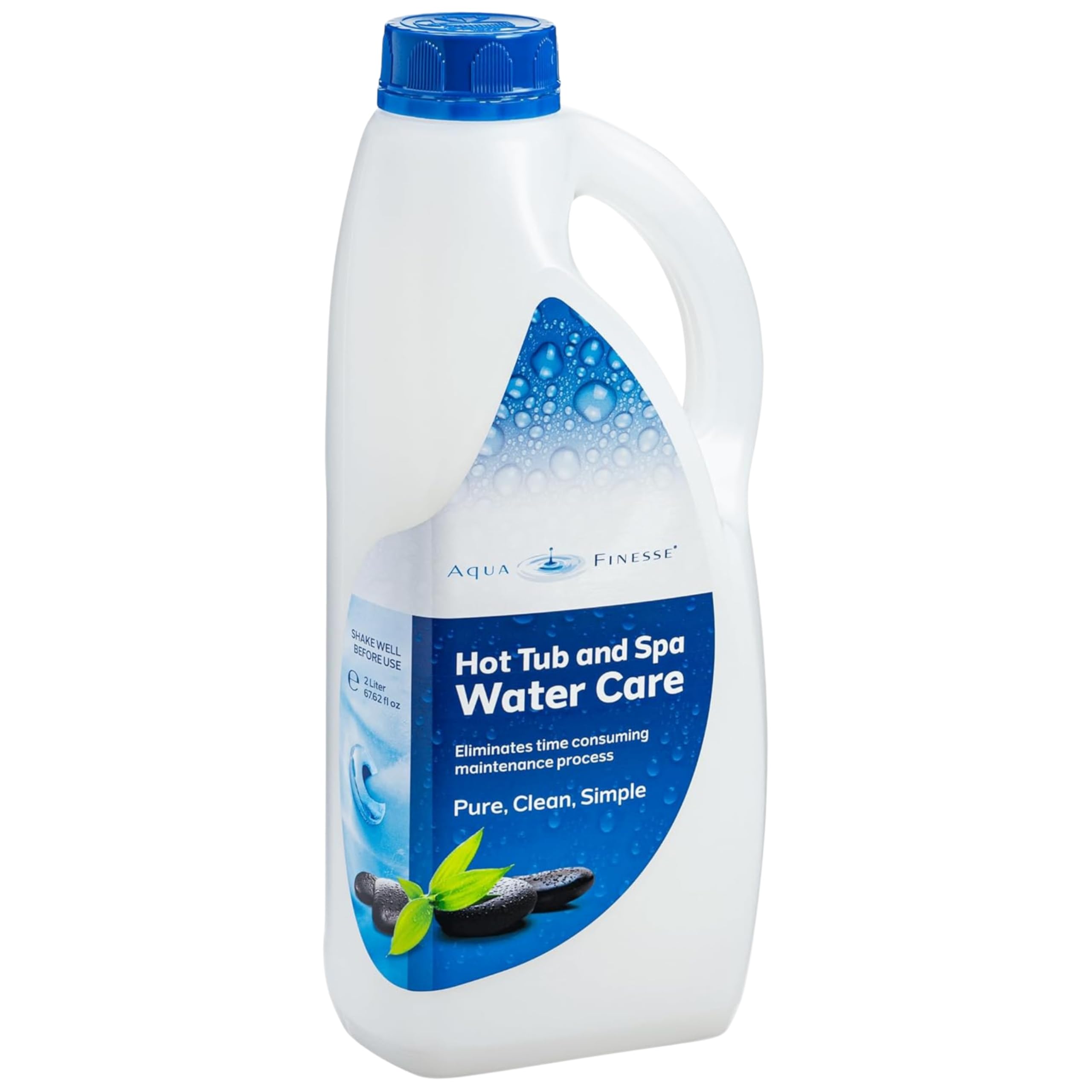 Aqua Finesse bottle pouring into spa water for balanced, clear water.