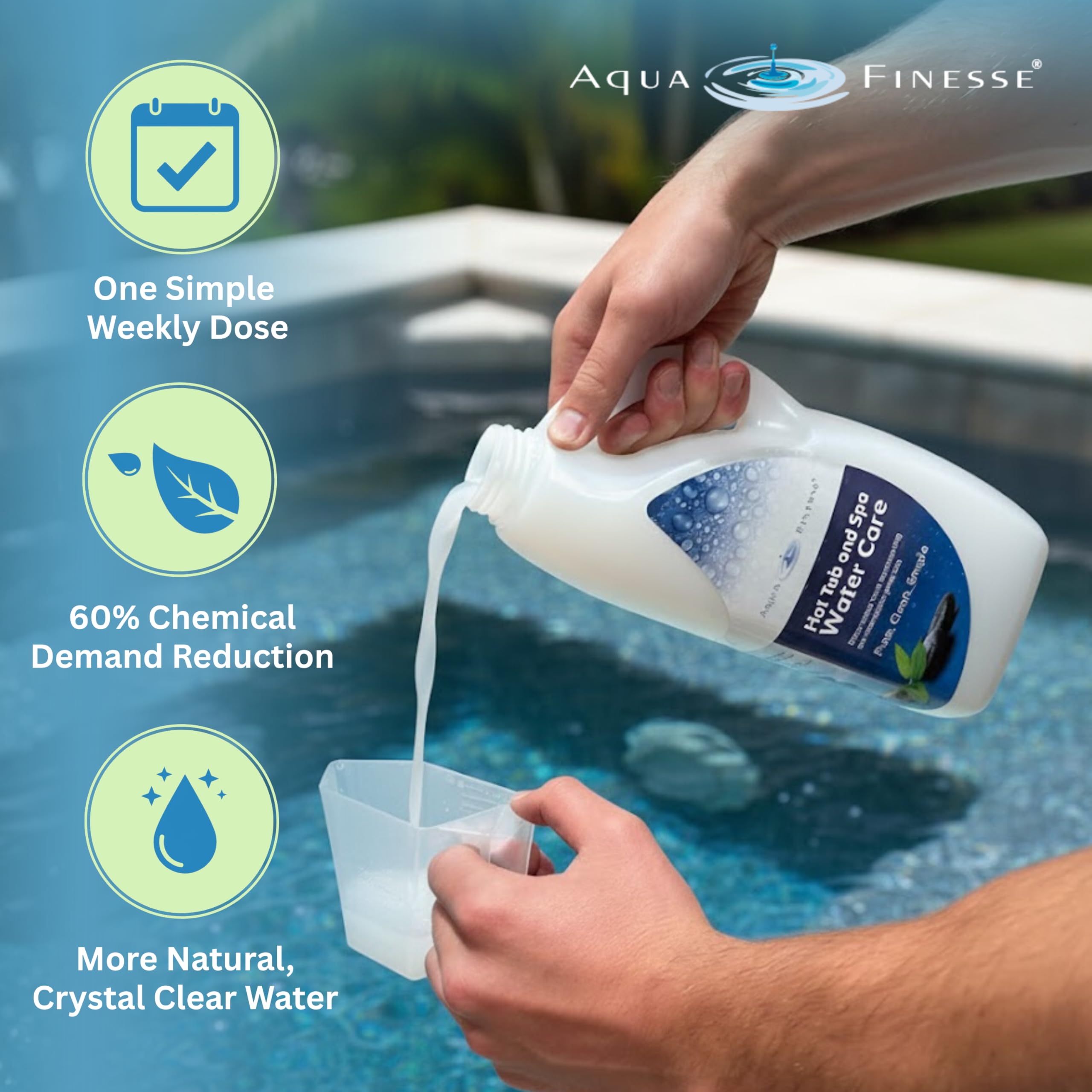 Aqua Finesse refill bottle label with dosage guidance for easy use.